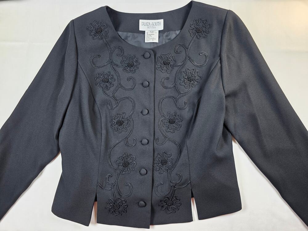 Vintage Plaza South Petites black evening jacket Size 12 (Large)